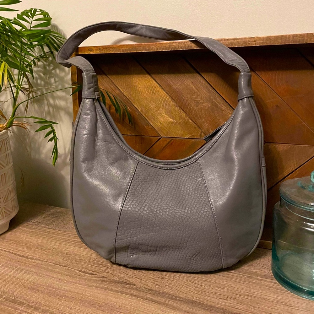 Avon Grey Leather Hobo Shoulder Bag
